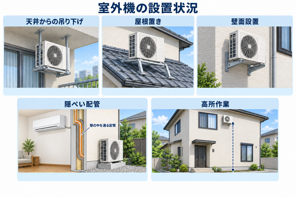 室外機の設置状況による費用の違い